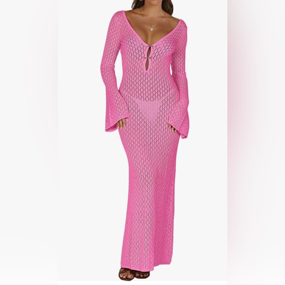 NWOT pink crochet swim cover up